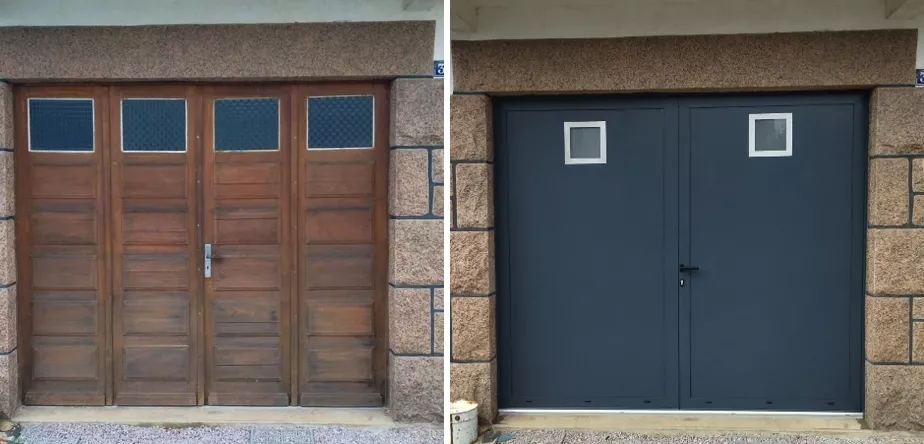 Porte de garage 2 battants en aluminium avec hublots Alunox à Ploufragan 22440
