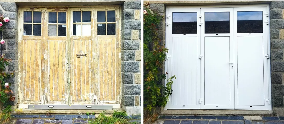 Remplacement de porte bois par une porte 3 battants blanche à Langueux